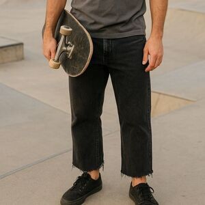 Skate Jeans Black Size 30 Distressed Fringe Raw Edge Early Grunge Style